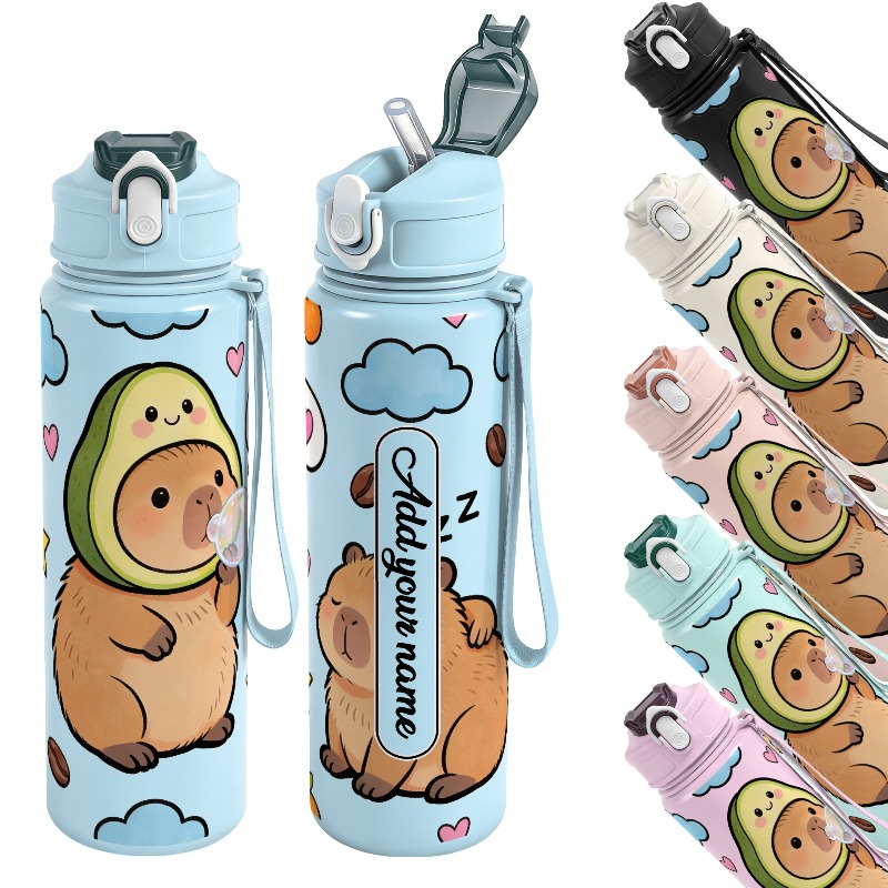 Reusable Straw - 750ml Personalisierte Niedliche Kapibara-Avocado Auslaufsichere Wiederverwendbare