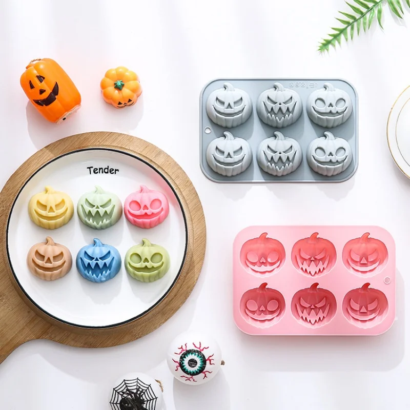Eco Soap - 6-in-3 Kürbisförmige Silikonform, Halloween-Kuchenform, handgemachte Seife,