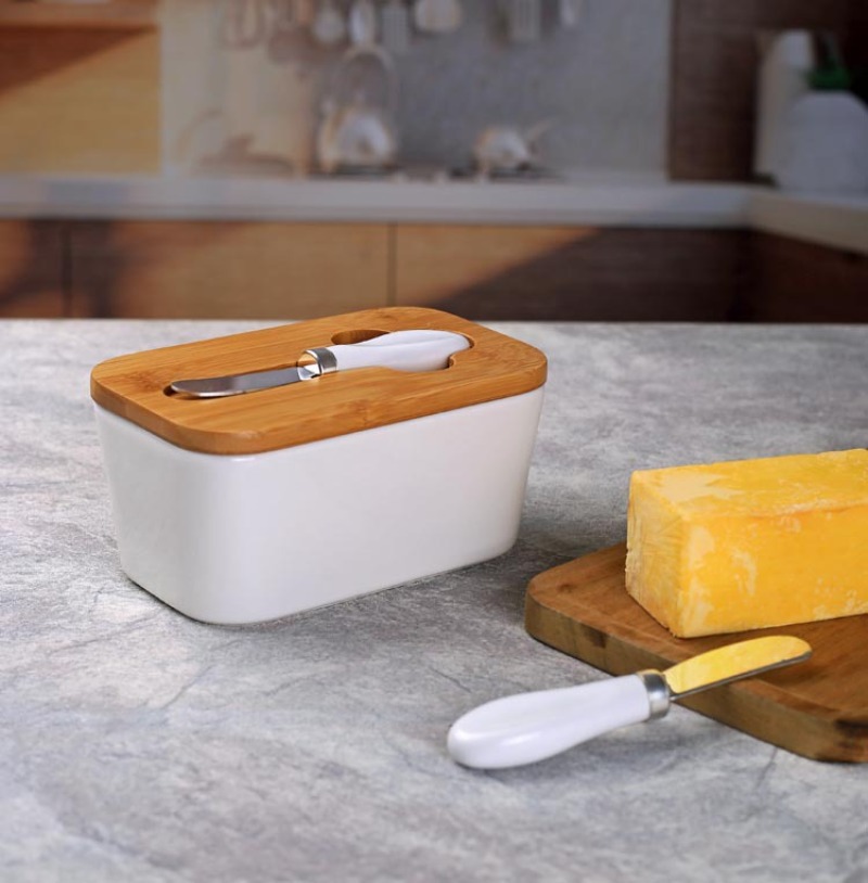 Bamboo Cutlery - Einfache Keramik Butter dose mit Bambus