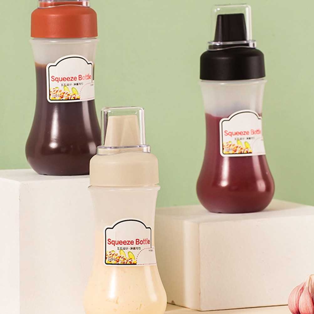 Reusable Bottle - 3 Stück Quetschflaschen, transparent, 5-Loch-Küchen-Saucenbehälter, wiederverwendbare