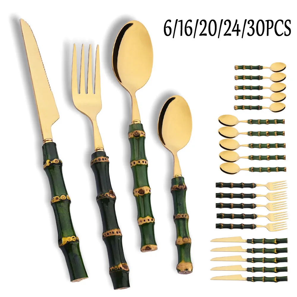 6/16/20/24/30-teiliges Grünes  – Bamboo Cutlery Bewertung und Preis
